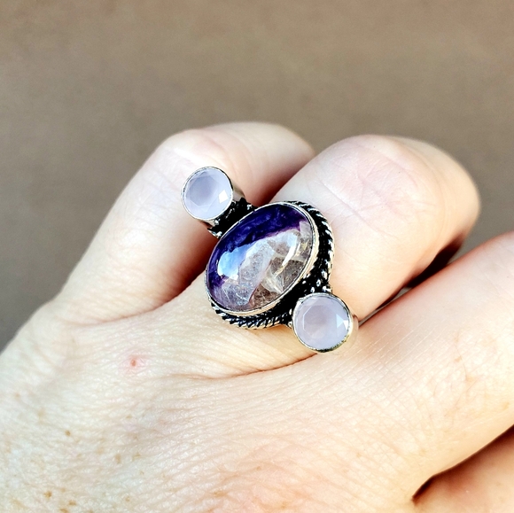New Charoite & Chalcedony Silver Ring. - Picture 2 of 12
